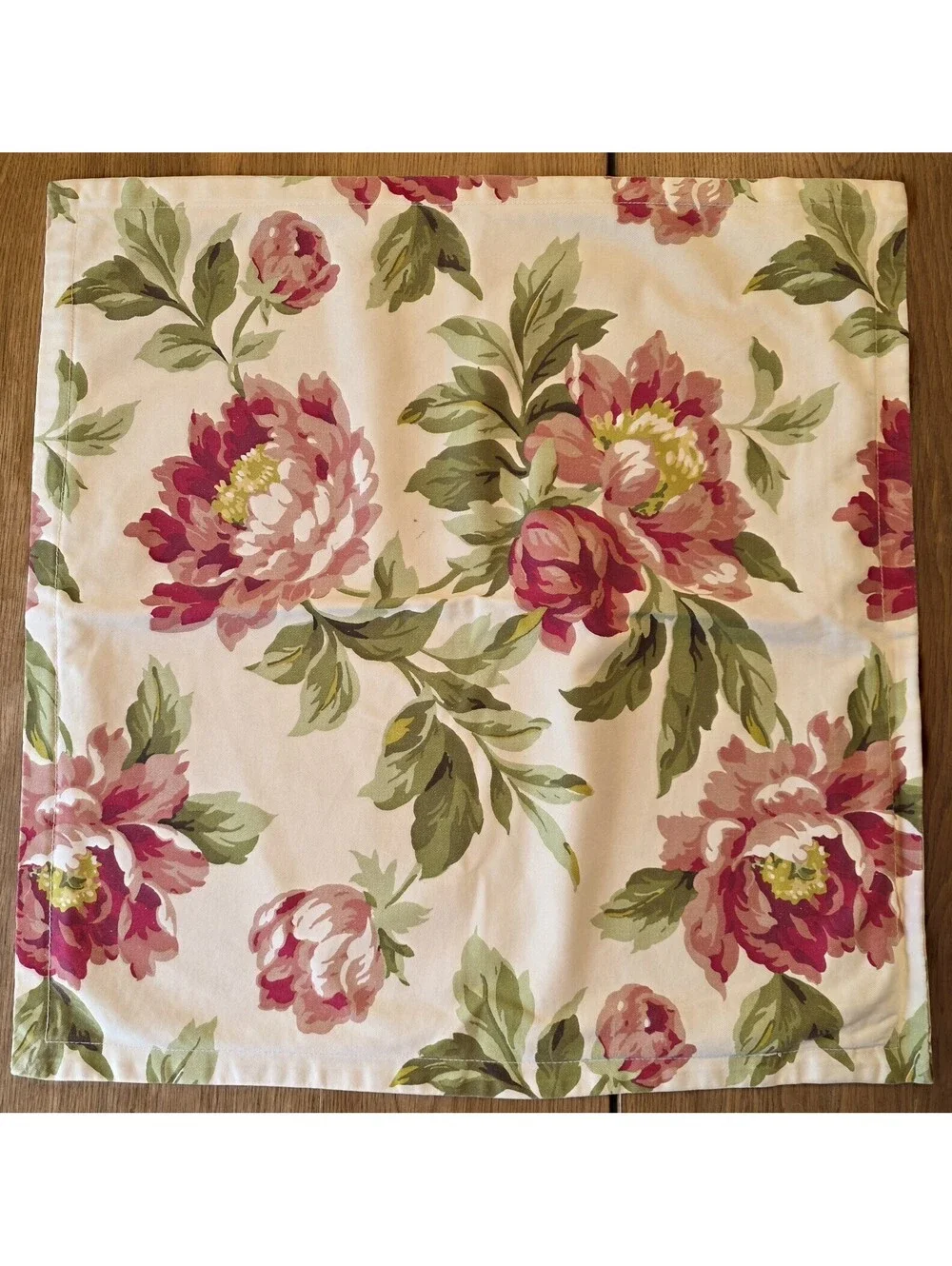 Pottery Barn Pink Peony Floral Throw Pillow 20” Sq Cotton Cottagecore
